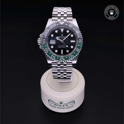 Rolex Certified Pre-owned GMT M126720VTNR-0002 front on black background