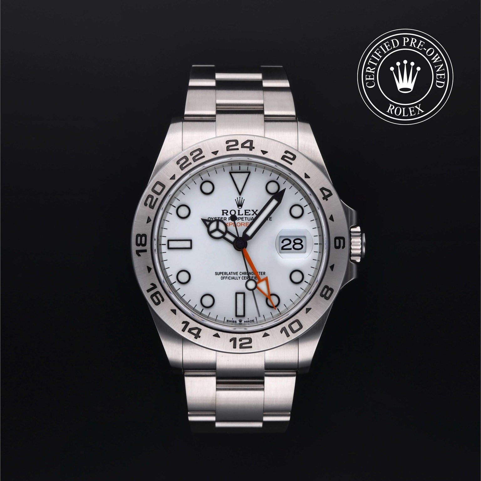 Rolex Certified Pre-owned Explorer M226570-0001 front on black background
