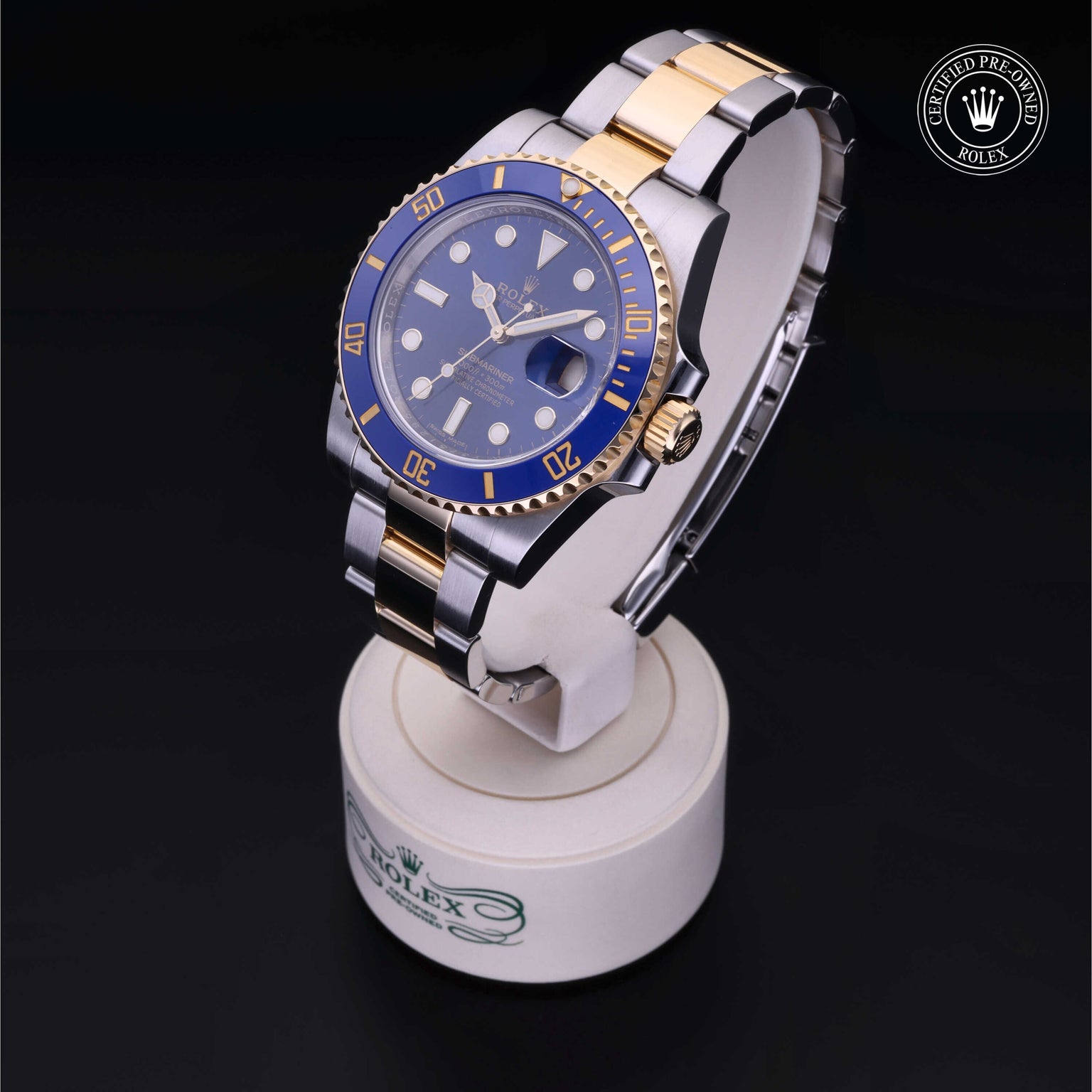 Rolex Certified Pre-owned Submariner M116613LB-0005 front on black background