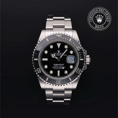 Rolex Certified Pre-owned Submariner M126610LN-0001 front on black background