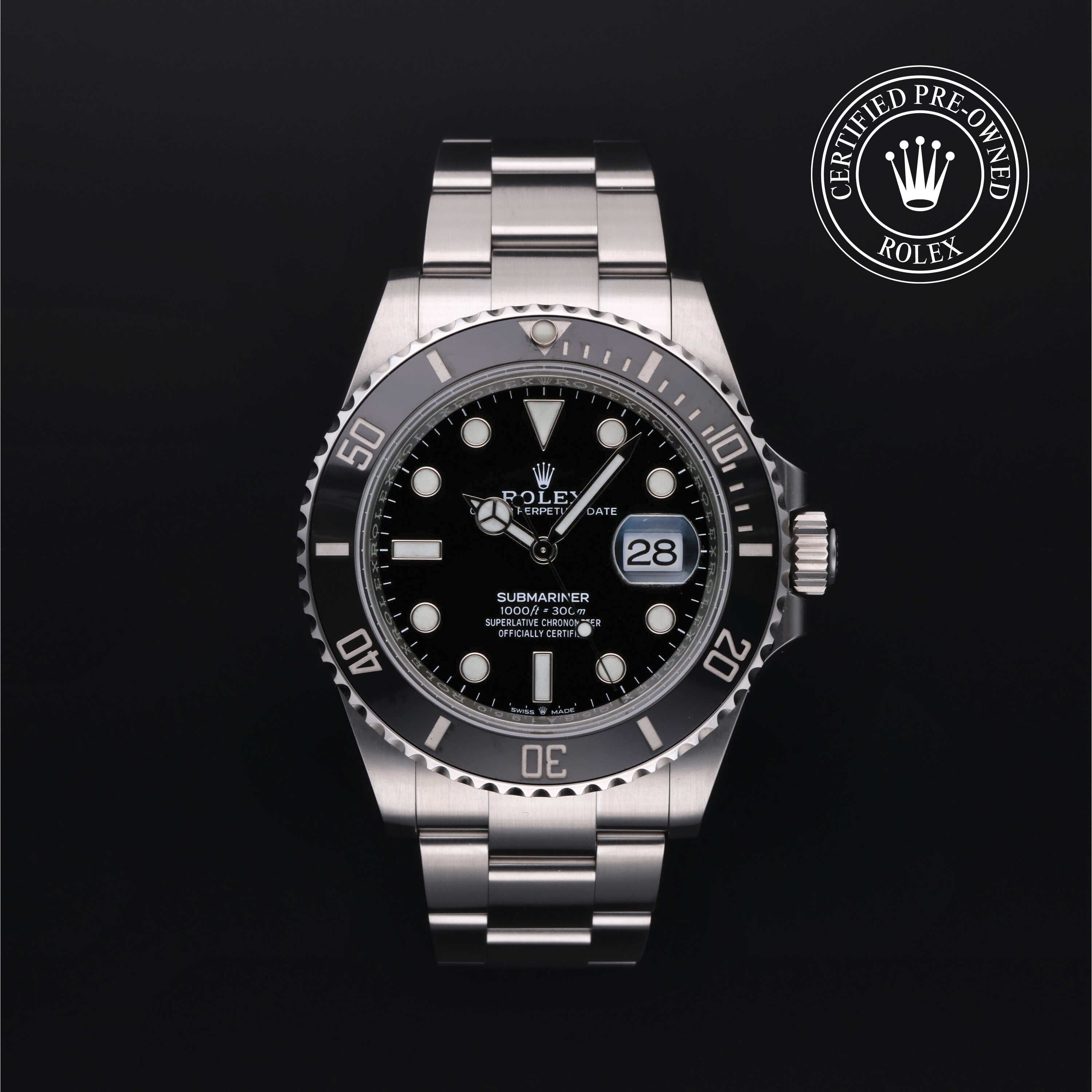 Rolex Certified Pre-owned Submariner M126610LN-0001 front on black background