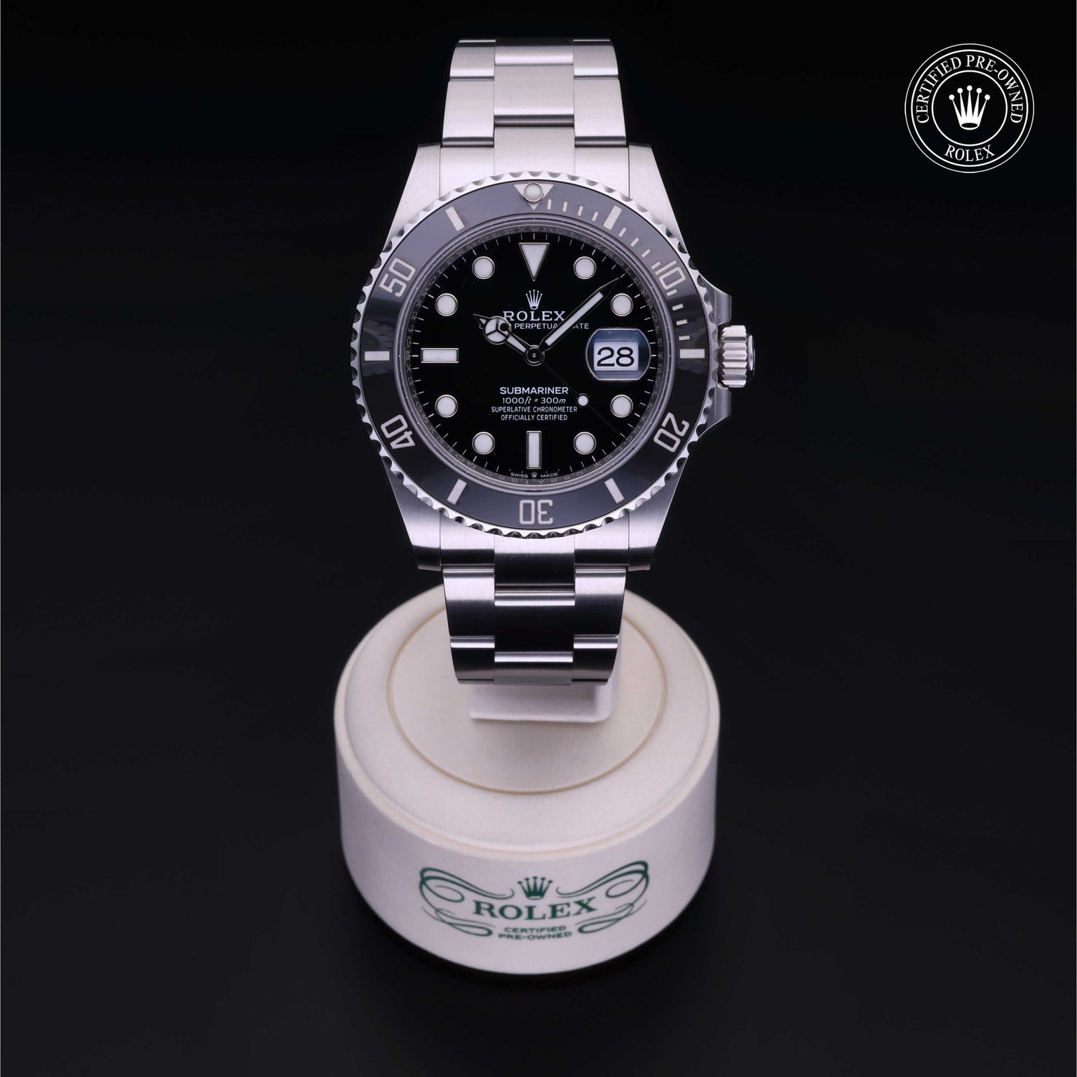 Rolex Certified Pre-owned Submariner M126610LN-0001 front on black background
