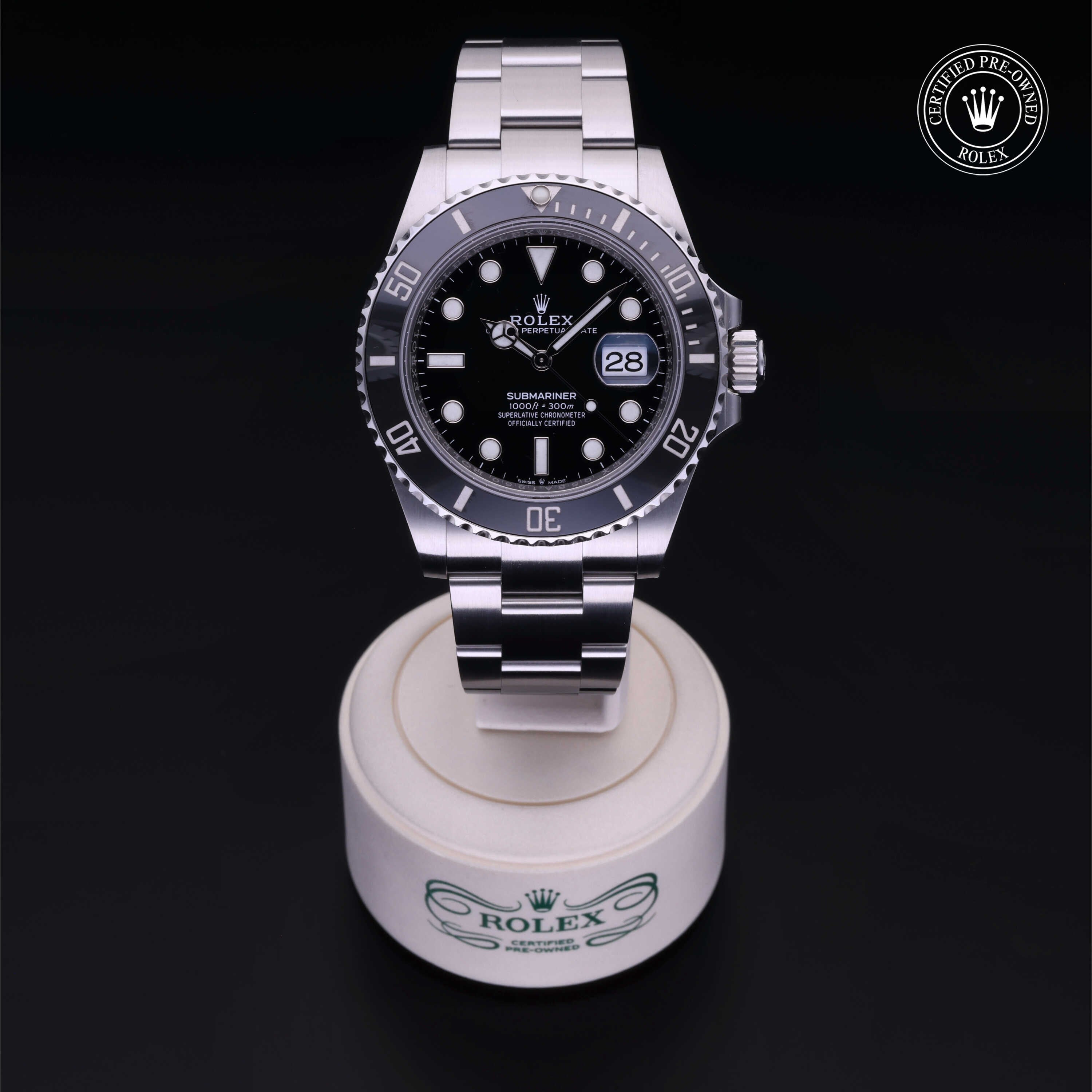 Rolex Certified Pre-owned Submariner M126610LN-0001 front on black background
