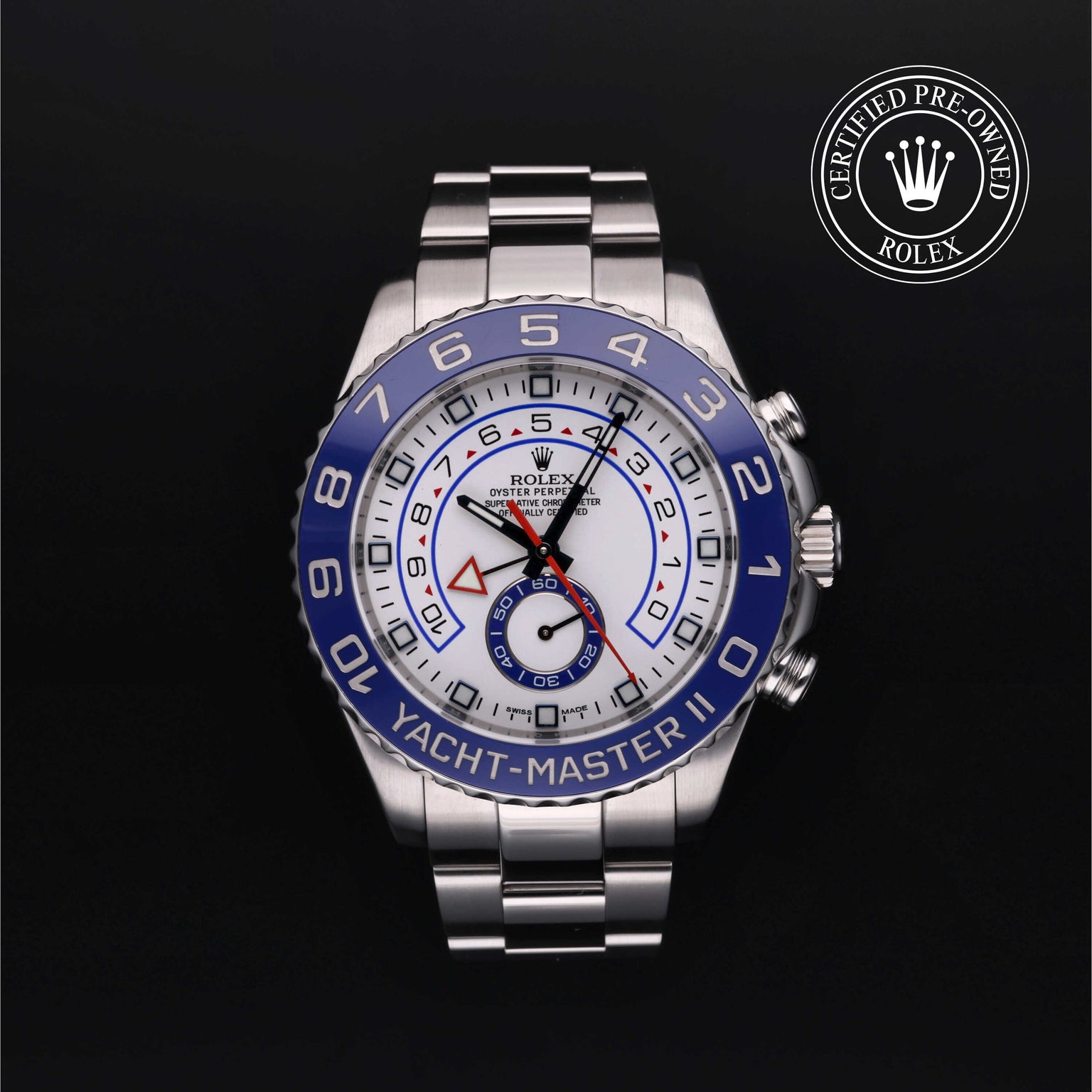 Rolex Certified Pre-owned Yacht-Master M116680-0001 front on black background
