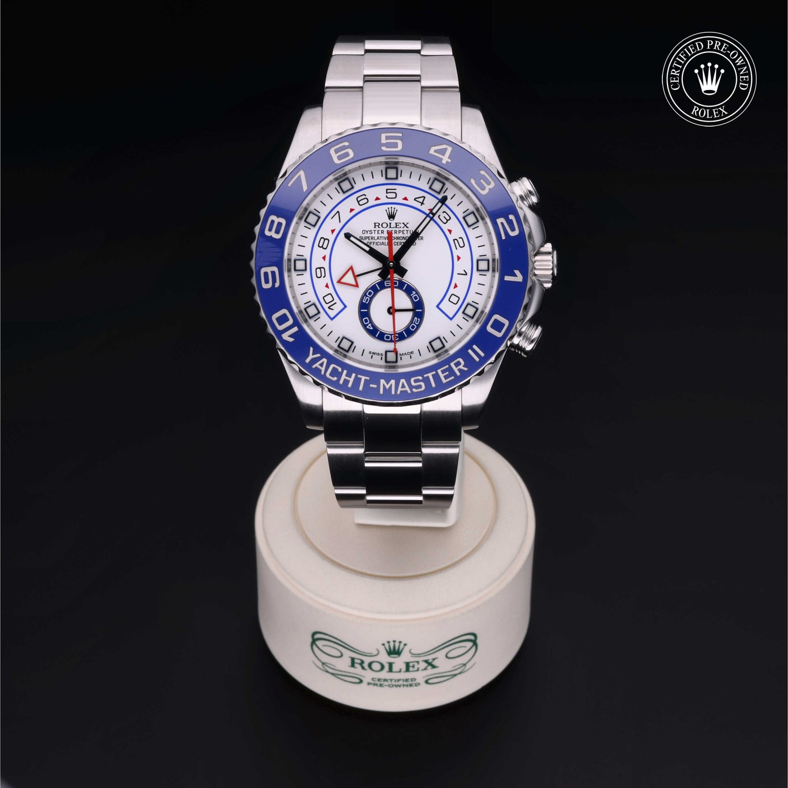 Rolex Certified Pre-owned Yacht-Master M116680-0001 front on black background