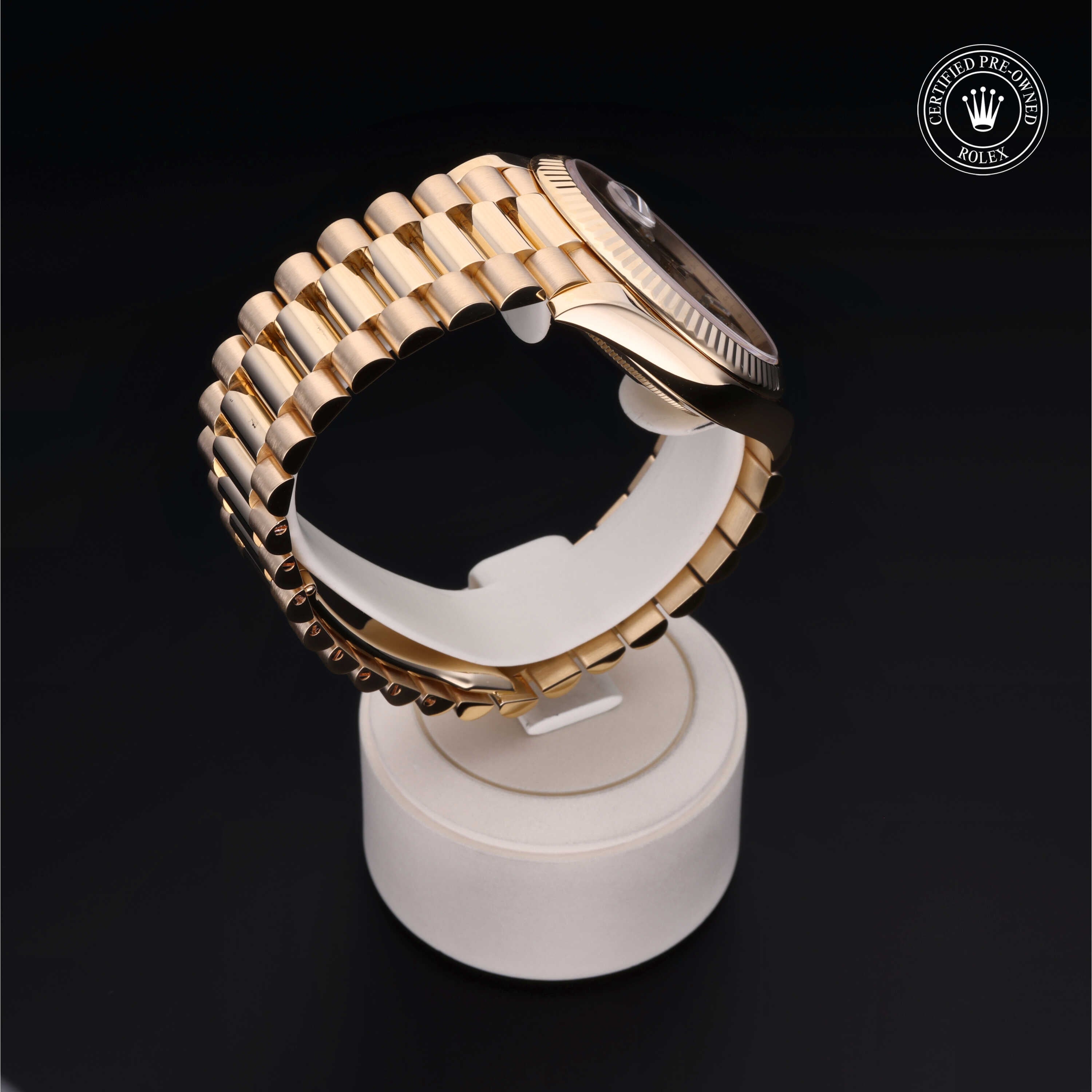 Rolex Certified Pre-owned Day-date M228238-0004 front on black background