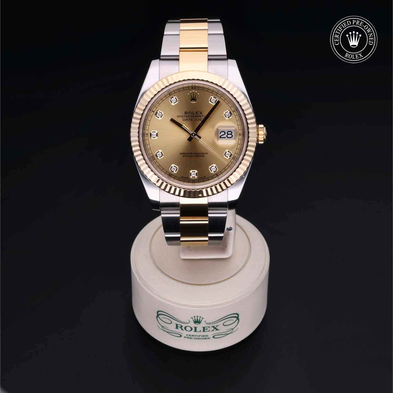 Rolex Certified Pre-owned Datejust M126333-0011 front on black background