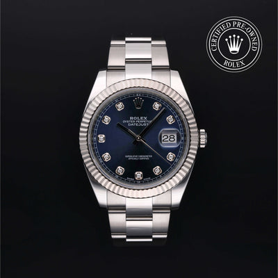 Rolex Certified Pre-owned Datejust M126334-0015 front on black background