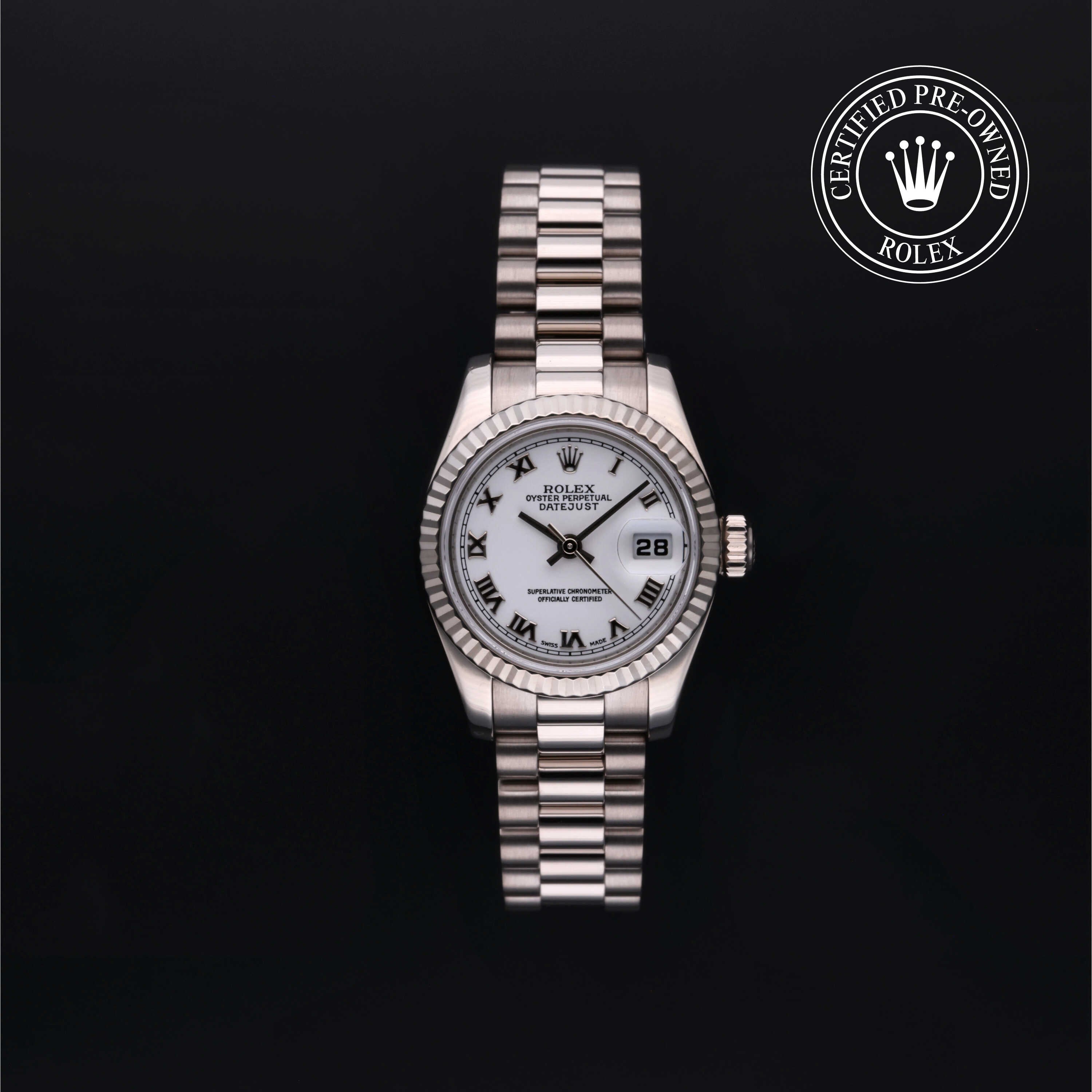 Rolex Certified Pre-owned Lady Datejust M179179-0003 front on black background