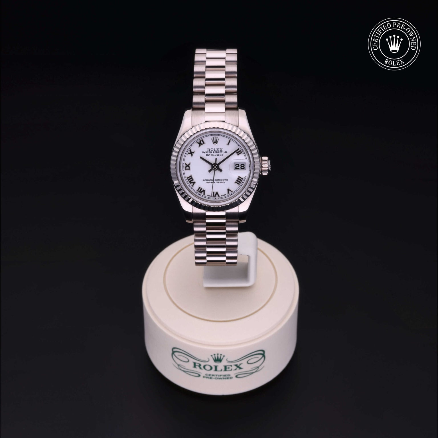 Rolex Certified Pre-owned Lady Datejust M179179-0003 front on black background