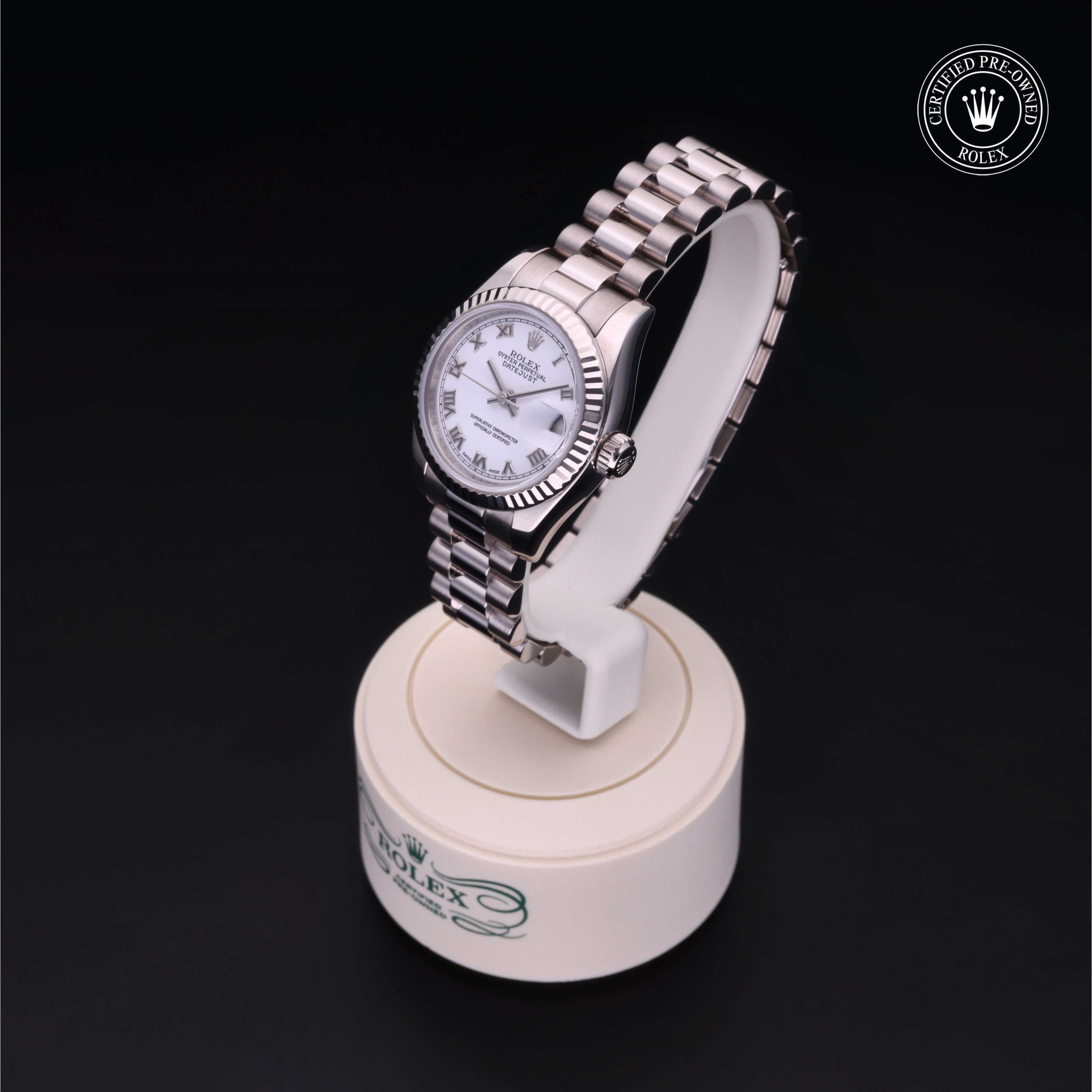 Rolex Certified Pre-owned Lady Datejust M179179-0003 front on black background