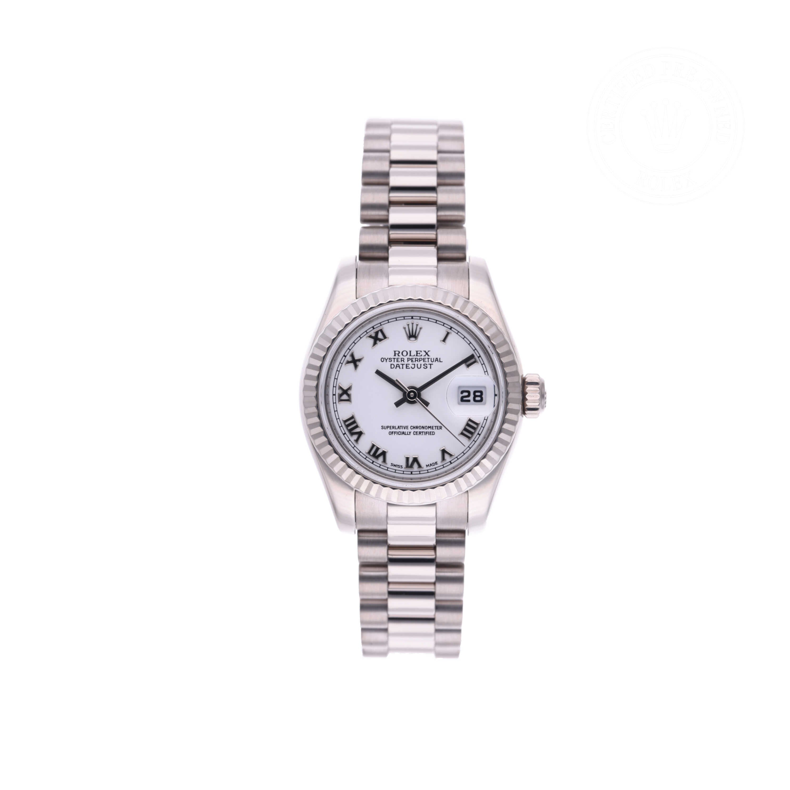 Rolex Certified Pre-owned Lady Datejust M179179-0003 front on white background