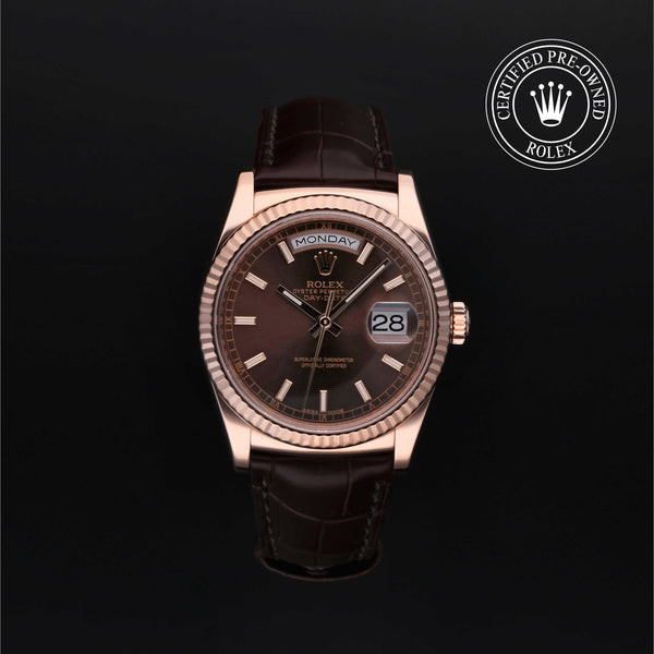 Rolex Certified Pre-owned Day-date M118135-0003 front on black background