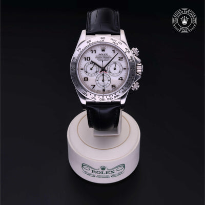 Rolex Certified Pre-owned Daytona M16519-0002 front on black background