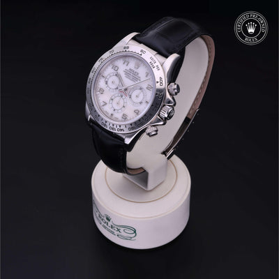 Rolex Certified Pre-owned Daytona M16519-0002 front on black background