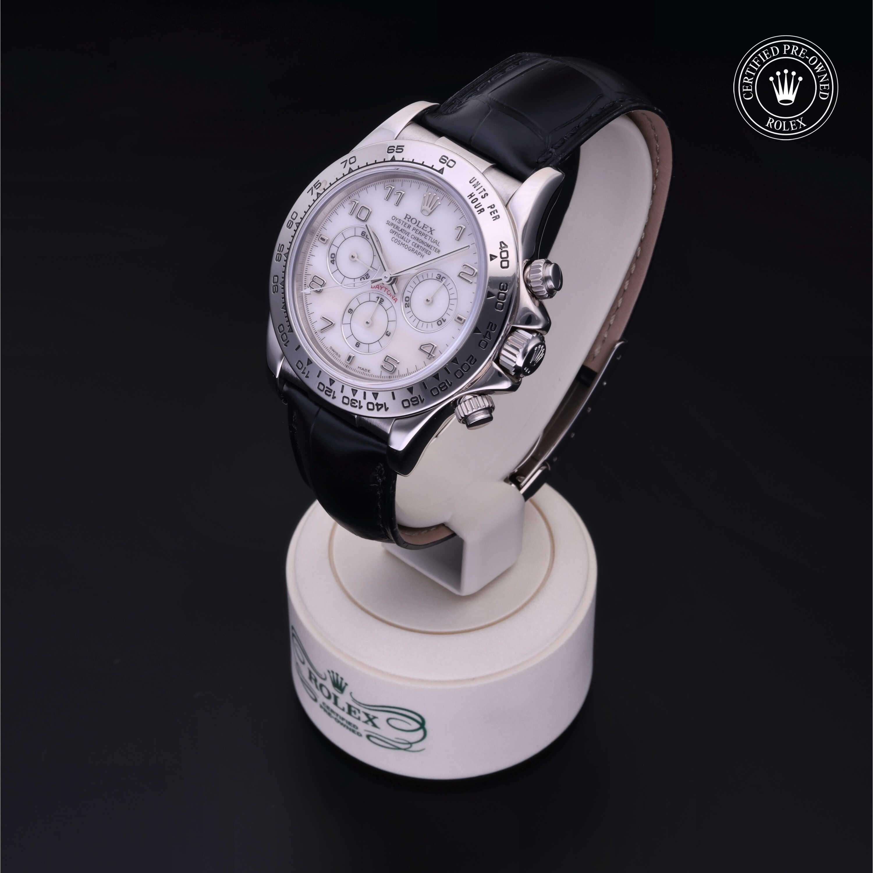 Rolex Certified Pre-owned Daytona M16519-0002 front on black background
