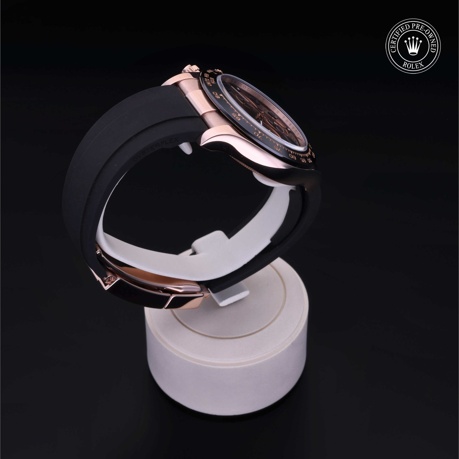 Rolex Certified Pre-owned Daytona M116515LN-0015 front on black background