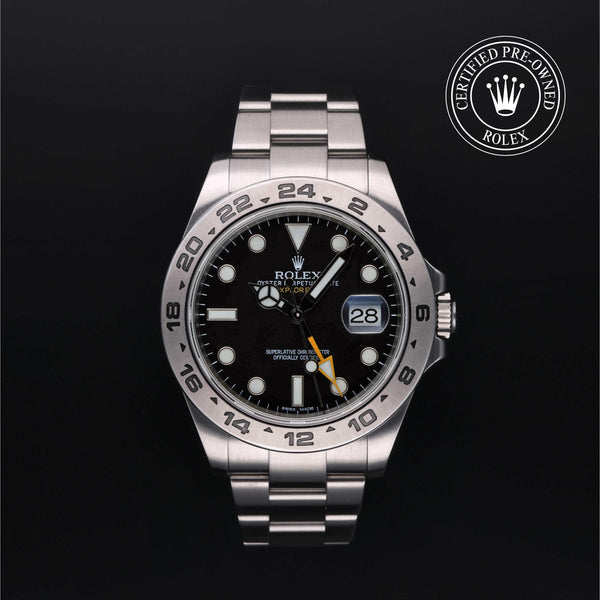 Rolex Certified Pre-owned Explorer M216570-0002 front on black background
