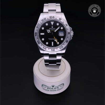 Rolex Certified Pre-owned Explorer M216570-0002 front on black background