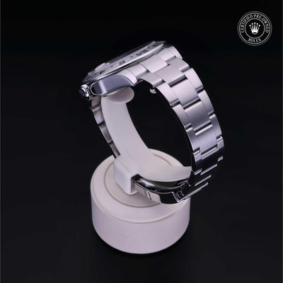 Rolex Certified Pre-owned Explorer M216570-0002 front on black background