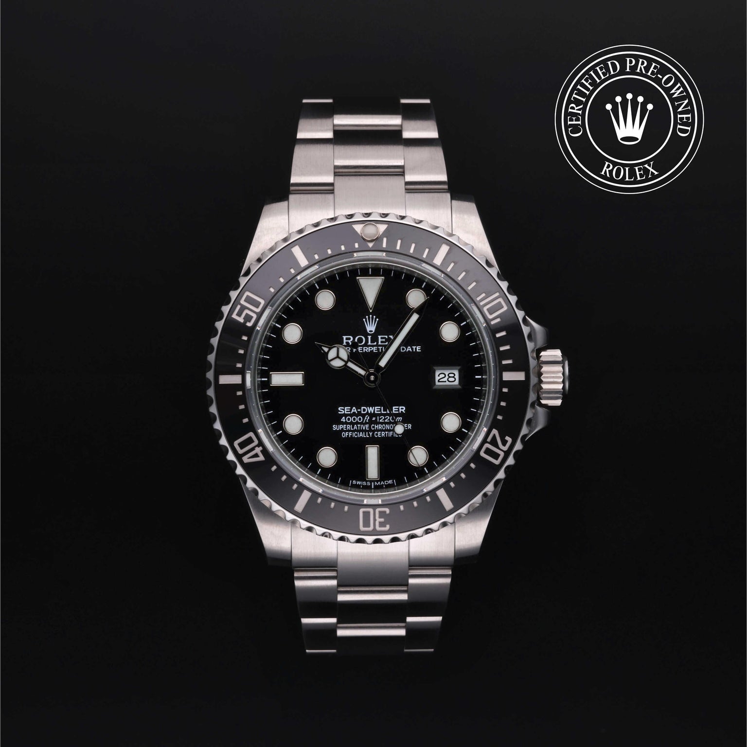 Rolex Certified Pre-owned Sea-Dweller M116600-0003 front on black background