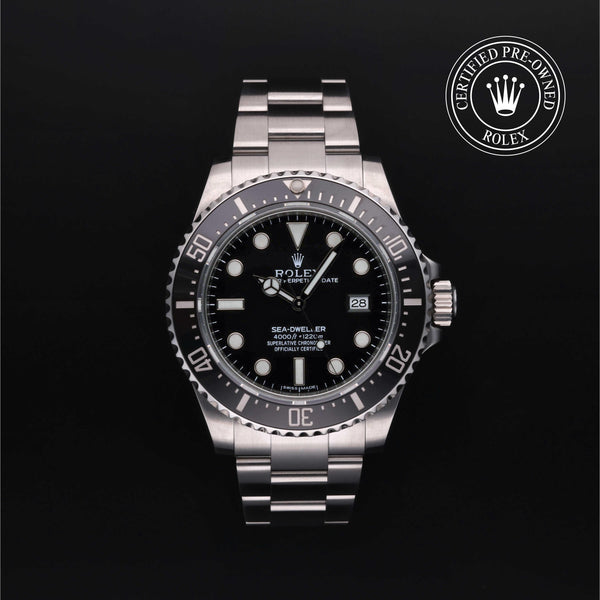 Rolex Certified Pre-owned Sea-Dweller M116600-0003 front on black background