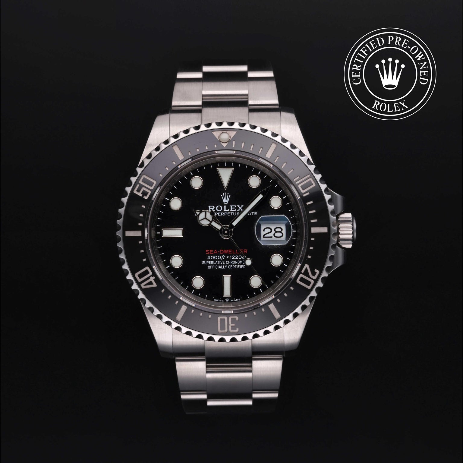 Rolex Certified Pre-owned Sea-Dweller M126600-0001 front on black background