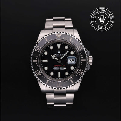 Rolex Certified Pre-owned Sea-Dweller M126600-0001 front on black background