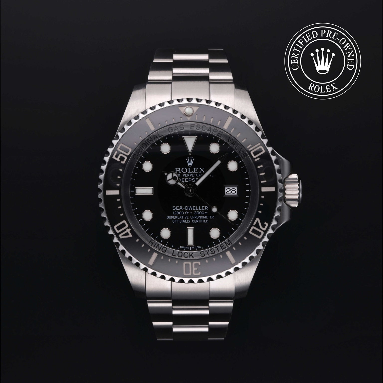 Rolex Certified Pre-owned Sea-Dweller M116660-0001 front on black background