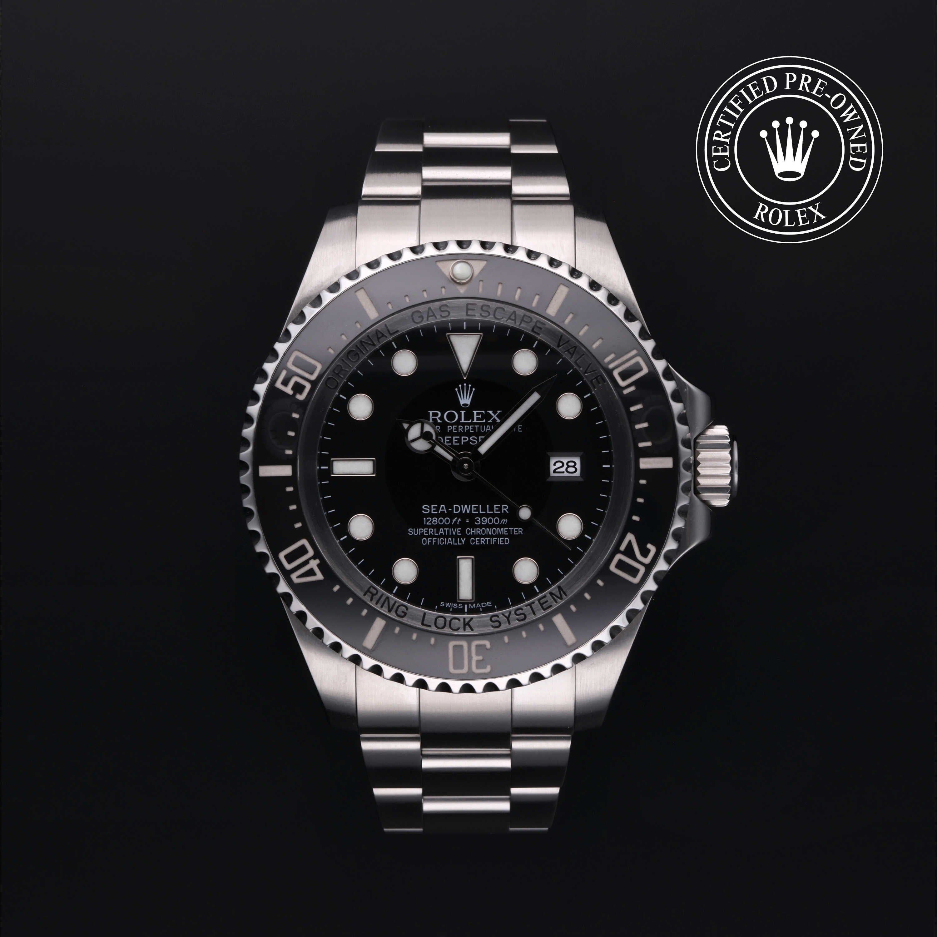 Rolex Certified Pre-owned Sea-Dweller M116660-0001 front on black background