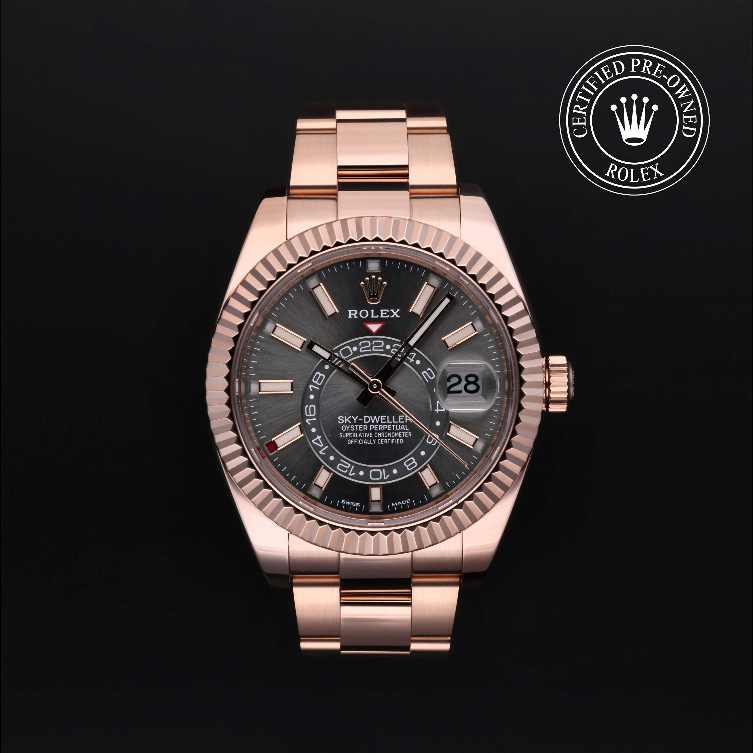 Rolex Certified Pre-owned Sky-Dweller M326935-0007 front on black background