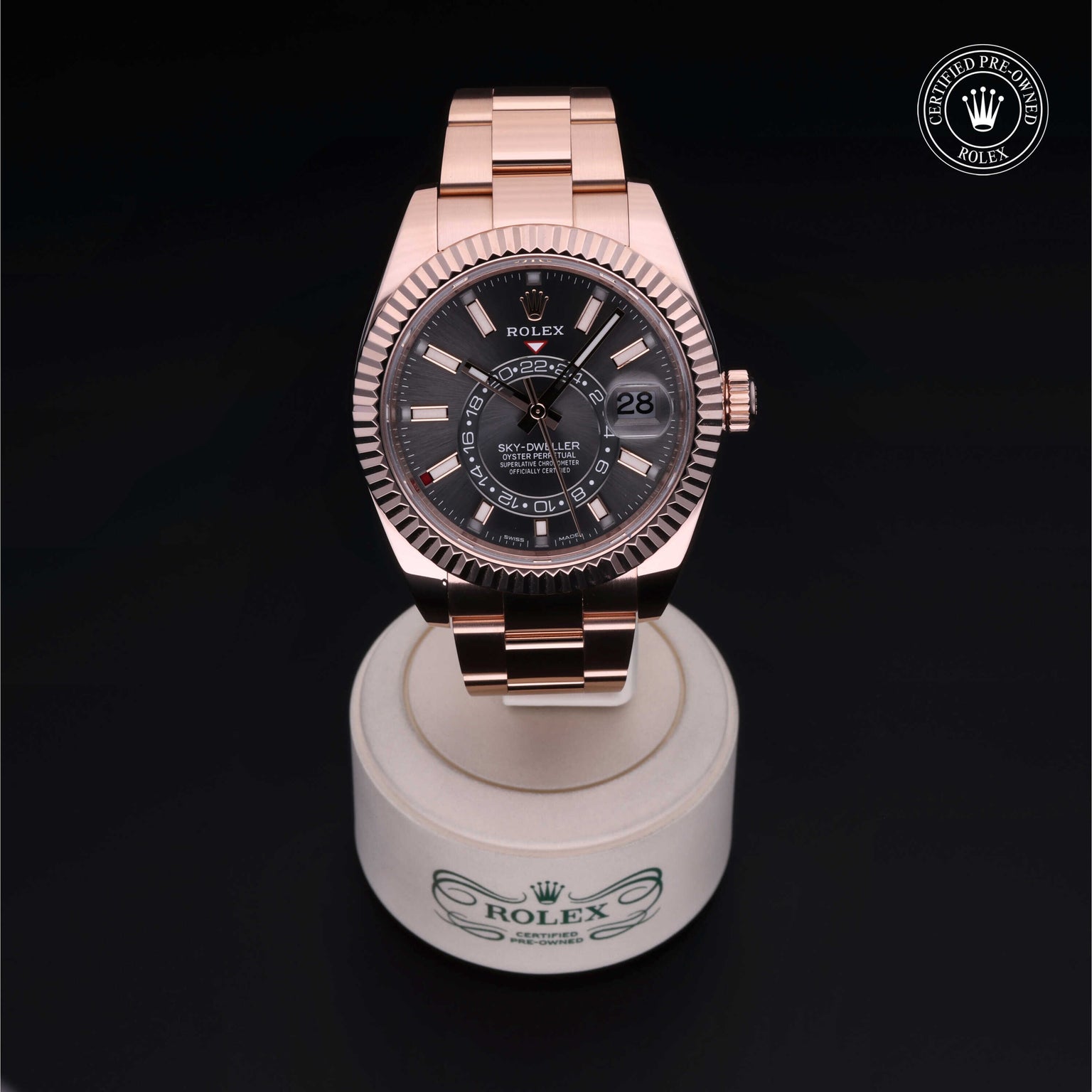 Rolex Certified Pre-owned Sky-Dweller M326935-0007 front on black background