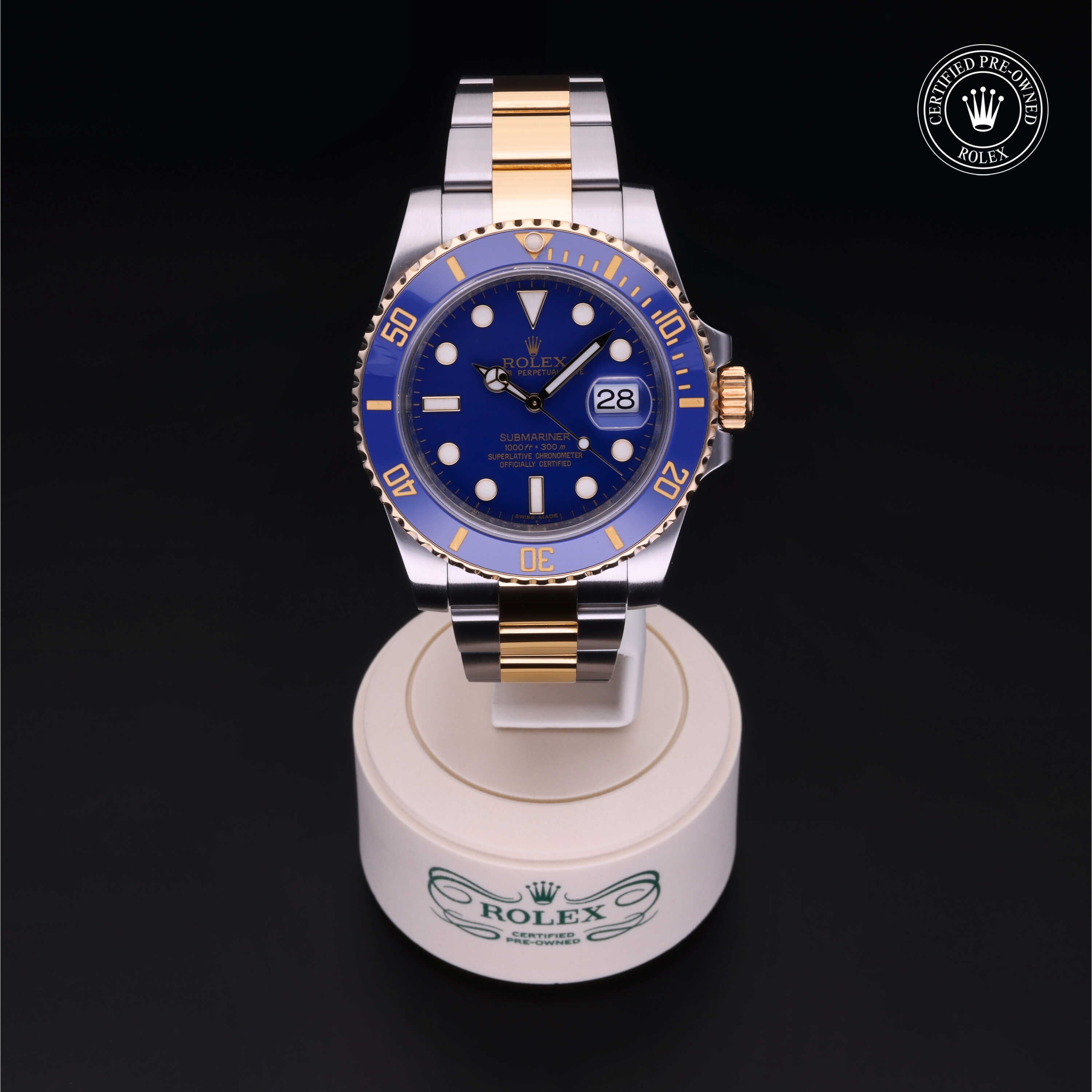Rolex Certified Pre-owned Submariner M116613LB-0001 front on black background