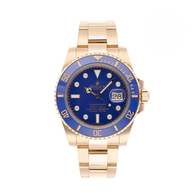 Rolex Certified Pre-owned Submariner M116618LB-0002 front on white background