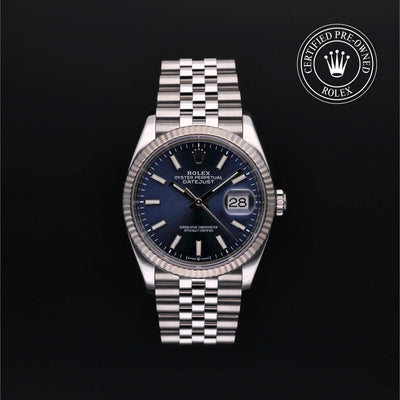 Rolex Certified Pre-owned Datejust M126234-0017 front on black background