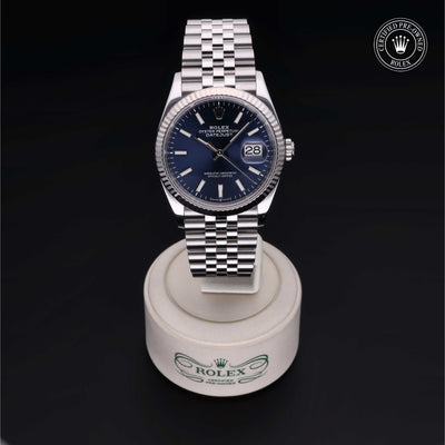 Rolex Certified Pre-owned Datejust M126234-0017 front on black background