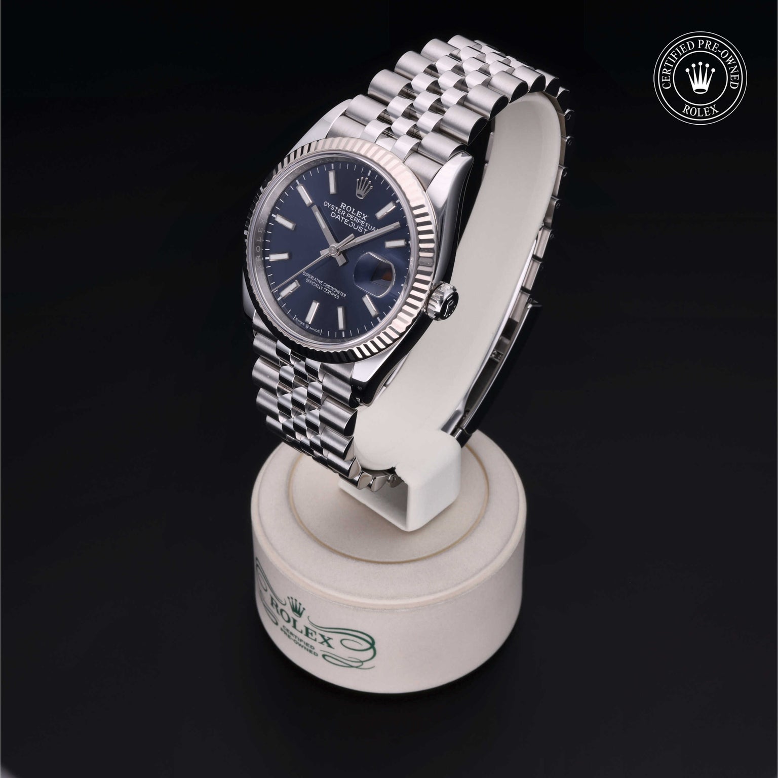 Rolex Certified Pre-owned Datejust M126234-0017 front on black background