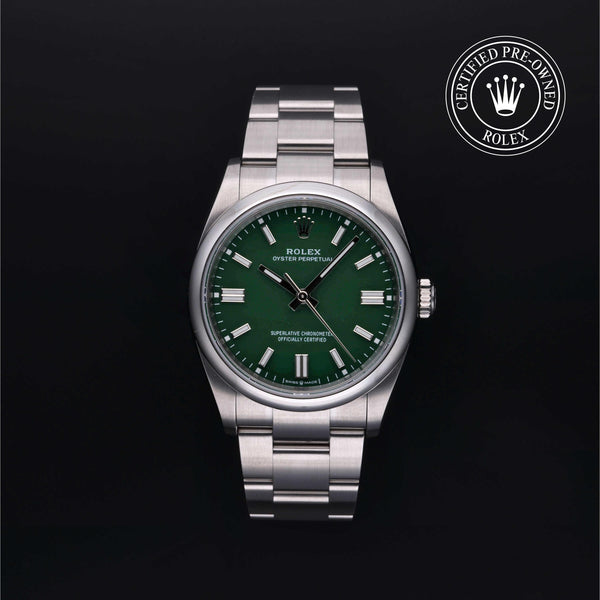 Rolex CPO Oyster Perpetual M126000 front on white background