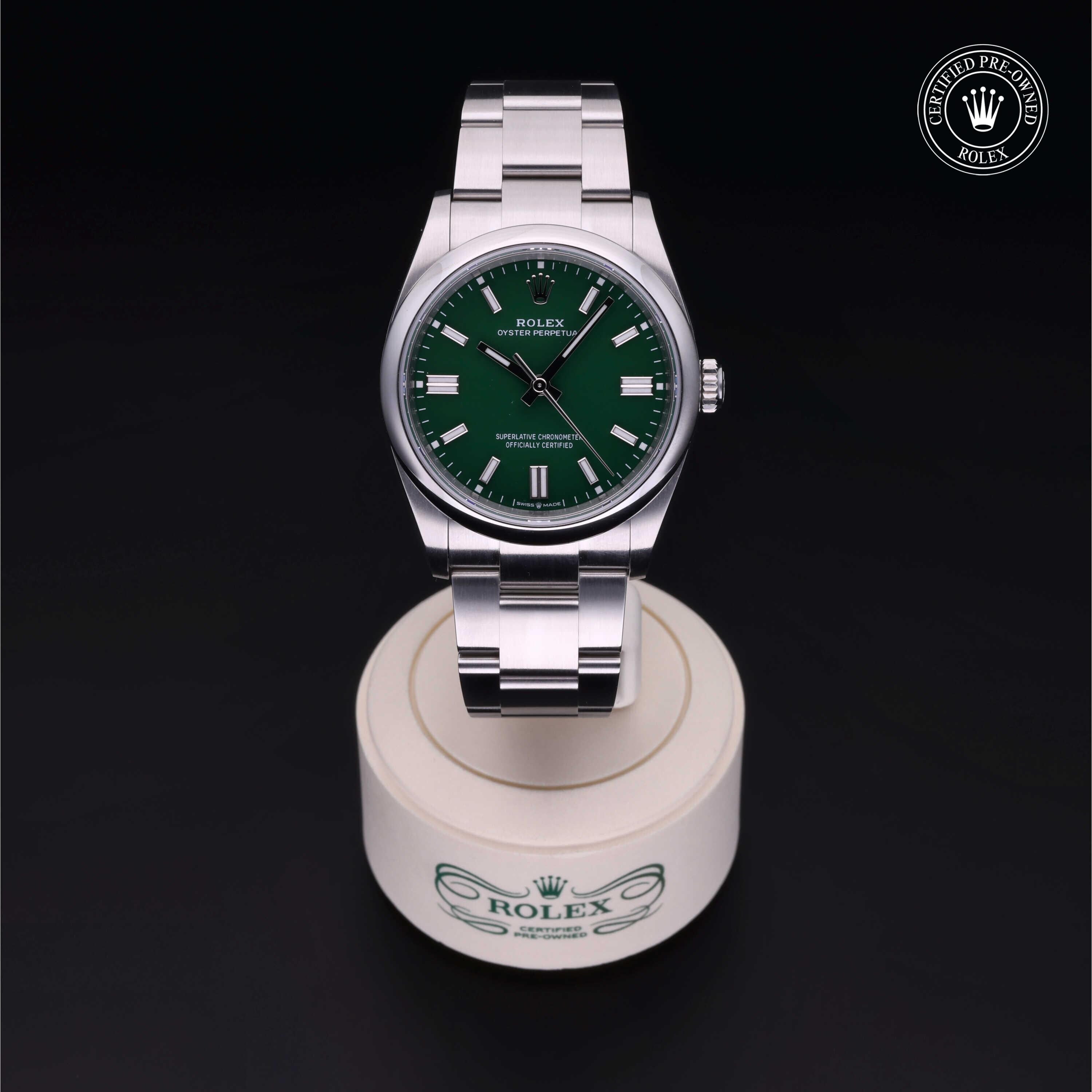 Rolex CPO Oyster Perpetual M126000 front on white background