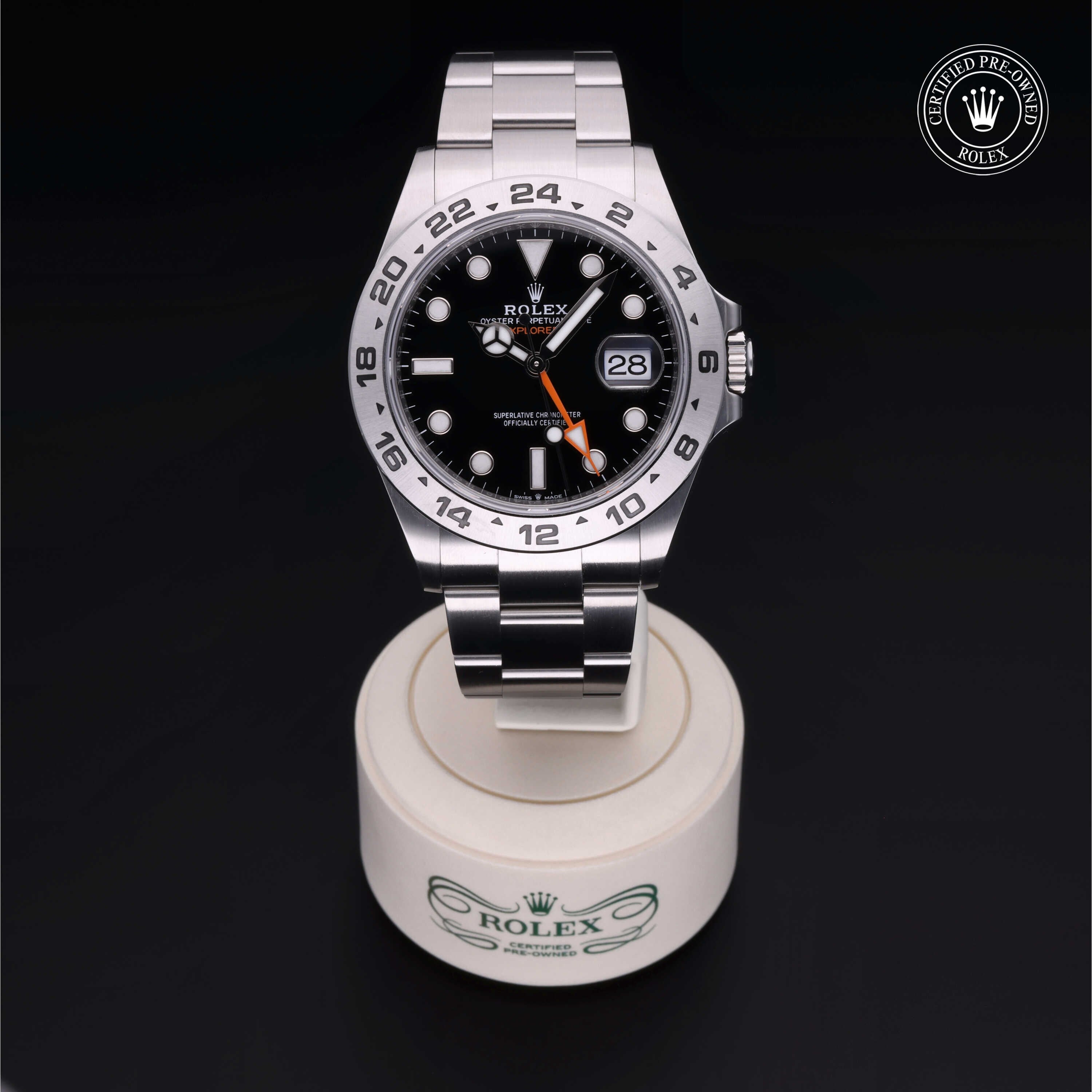 Rolex Certified Pre-owned Explorer M226570-0002 front on black background