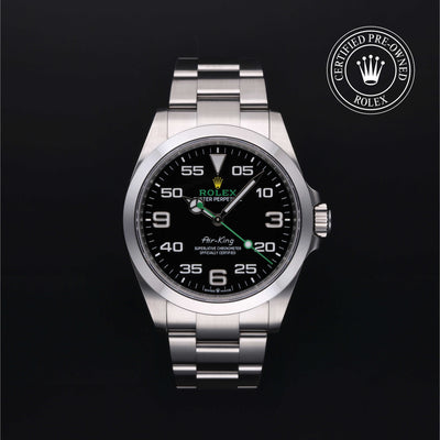 Rolex Certified Pre-owned Air-King M126900-0001 front on black background