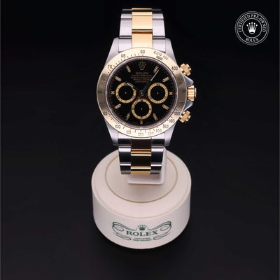 Rolex Certified Pre-owned Daytona M16523-0001 front on black background