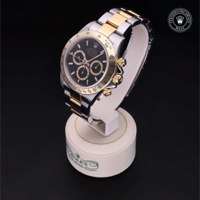 Rolex Certified Pre-owned Daytona M16523-0001 front on black background