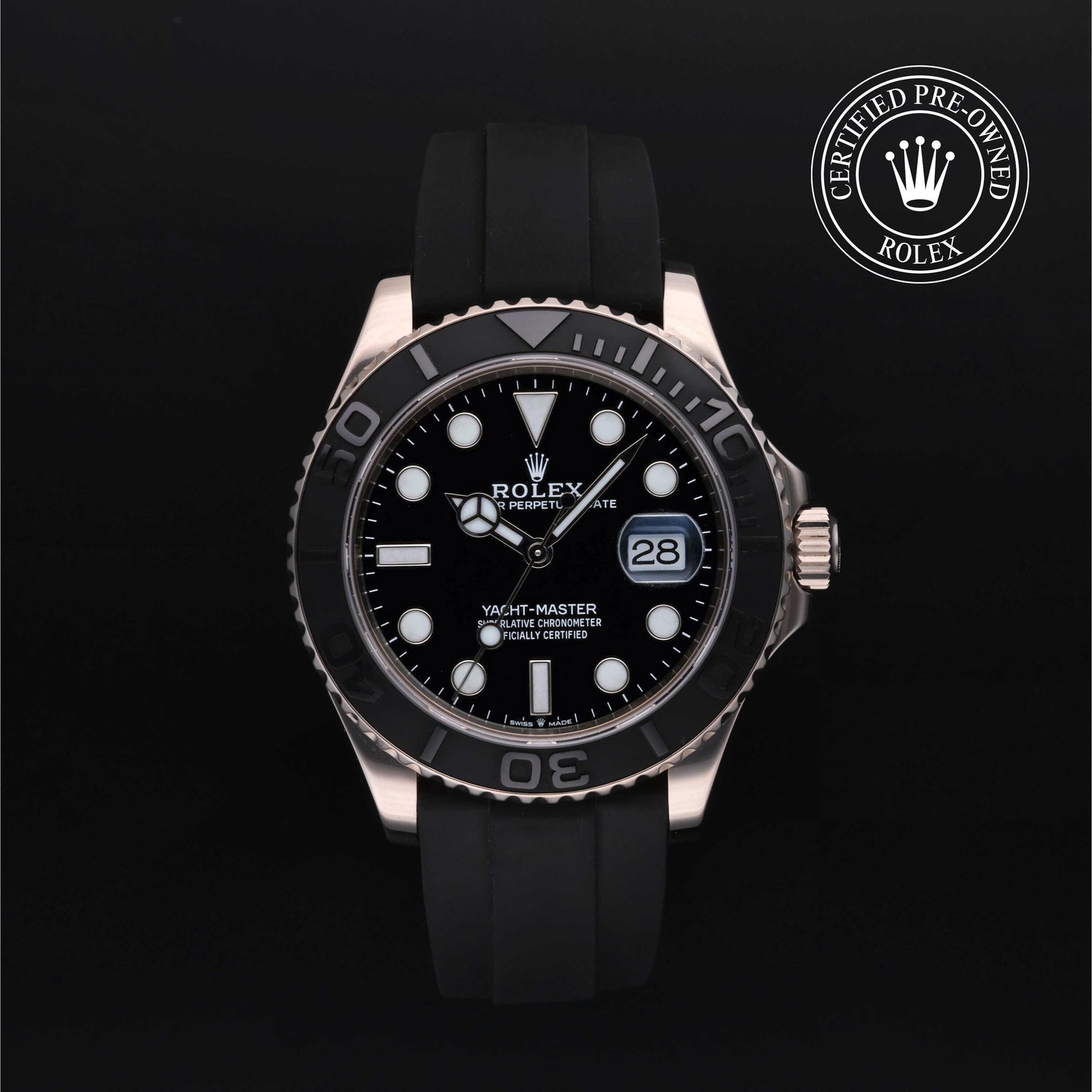 Rolex Certified Pre-owned Yacht-Master M226659-0002 front on black background