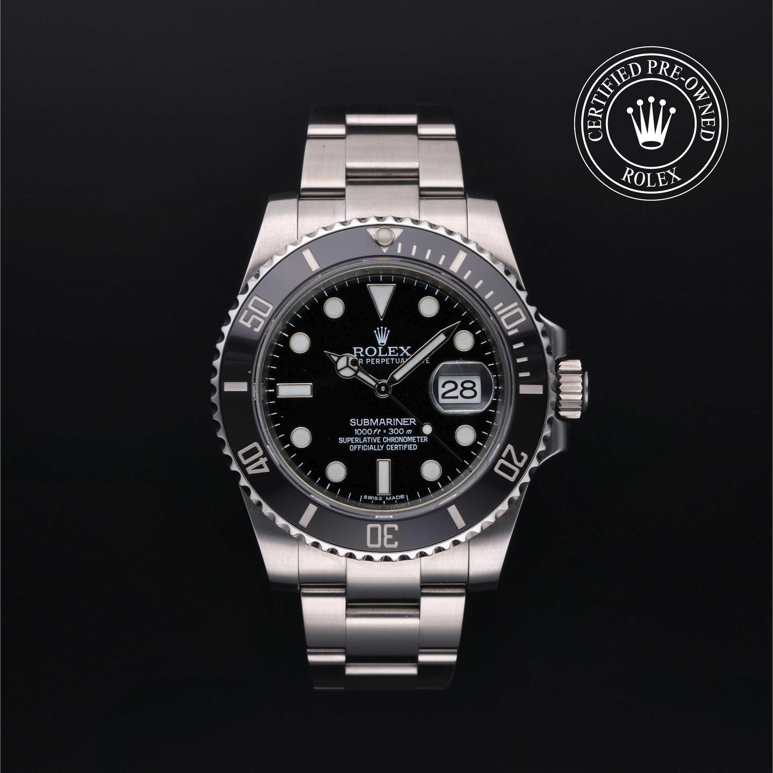 Rolex CPO Submariner M116610LN front on white background