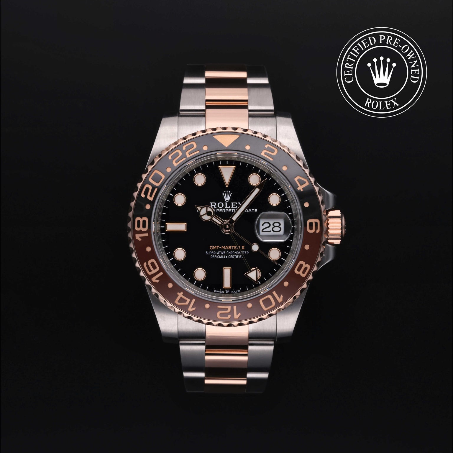 Rolex Certified Pre-owned GMT M126711CHNR-0002 front on black background