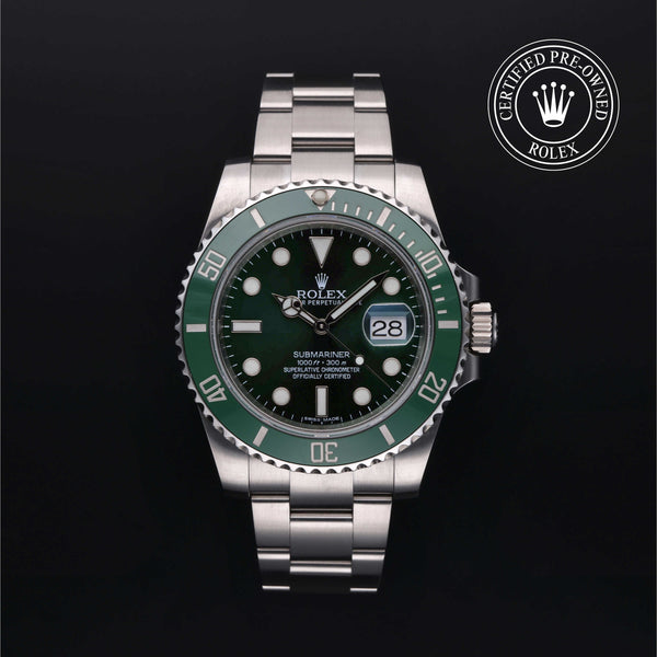 Rolex Certified Pre-owned Submariner M116610LV-0002 front on black background