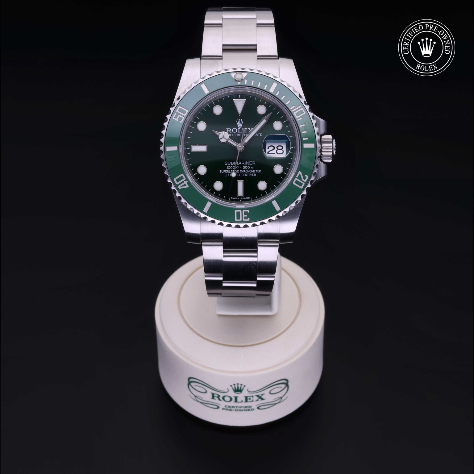 Rolex Certified Pre-owned Submariner M116610LV-0002 front on black background