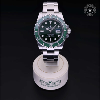 Rolex Certified Pre-owned Submariner M116610LV-0002 front on black background