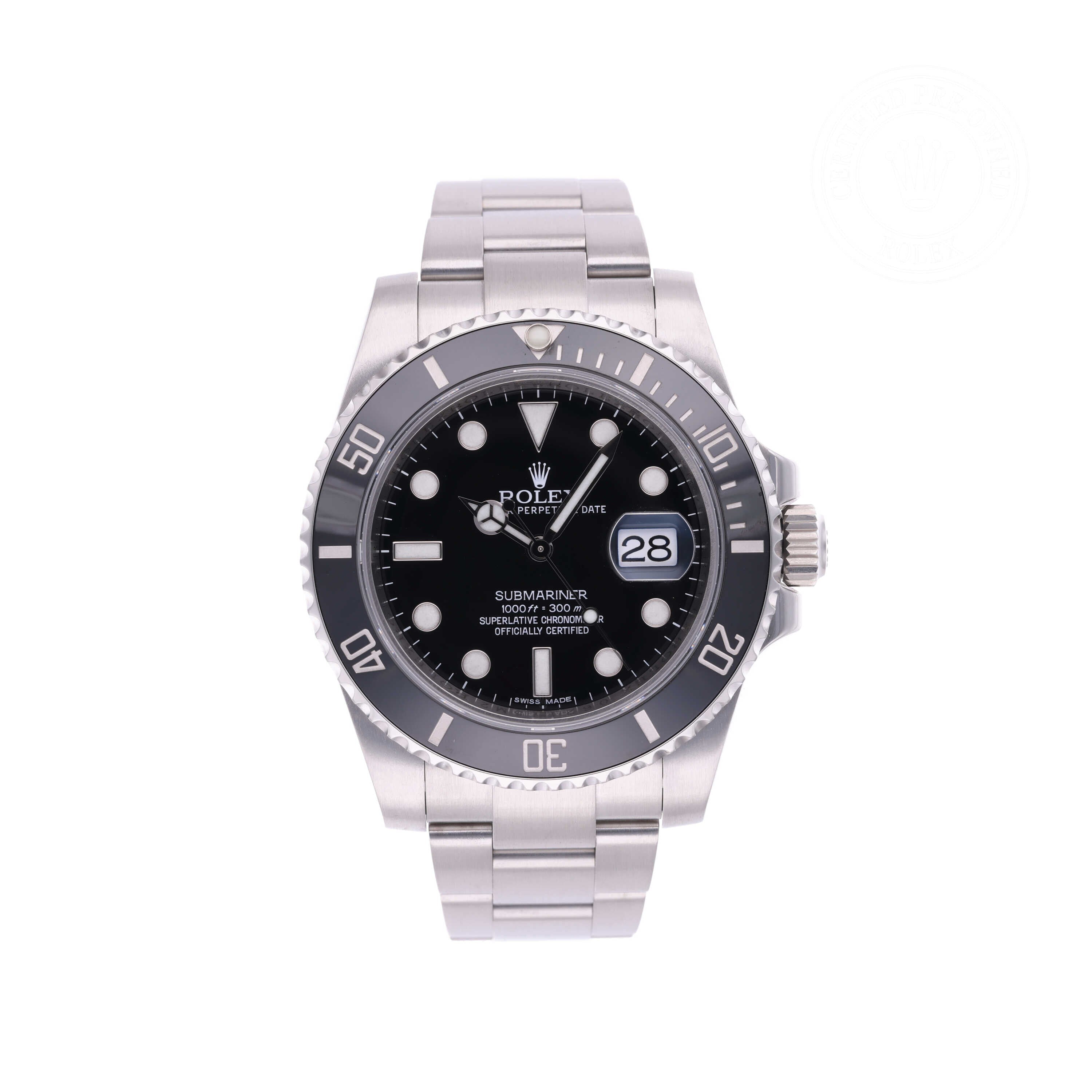 Rolex Certified Pre-owned Submariner M116610LN-0001 front on white background